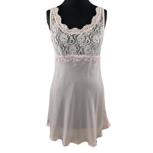 Vintage Cinema Etoile Light Pink Lace & Chiffon Babydoll Nightgown Dress VTG M